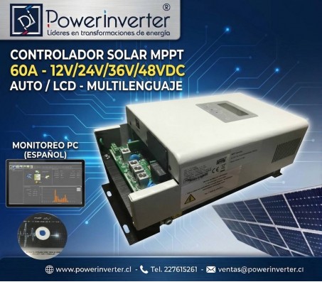 REGULADOR SOLAR 12/24/48VDC 60A LCD - MPPT